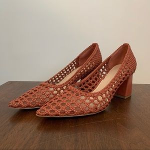 Zara Woven Pointed Toe Chunky Heels